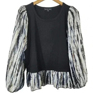 Kim & Cami Crew Neck Balloon Sleeve Ruffle Women Blouse S